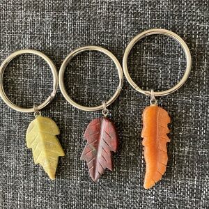Set of 3 Stone Leaf Keychains
